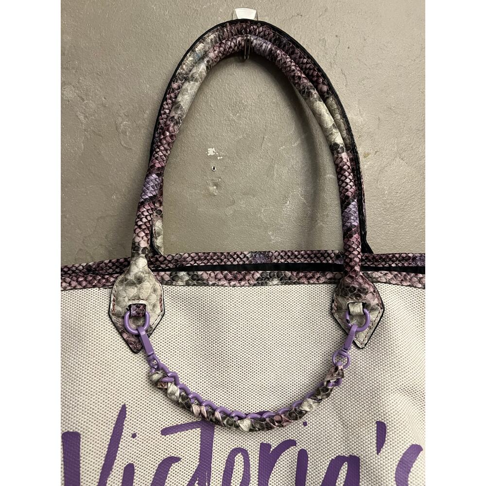 Victoria’s Secret Large Purple Snakeskin Studded Canvas Tote Bag VS - Picture 7 of 15